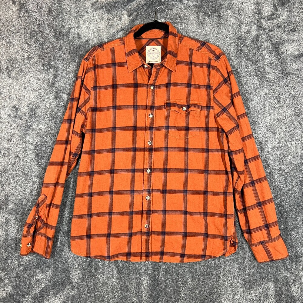 Fat Face Shirt Mens Large Orange Plaid Flannel Pocket Button Up Cotton UK